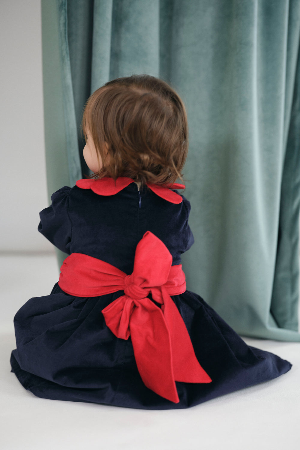Deolinda "Catalina" Navy & Red Velvet Dress | Millie and John