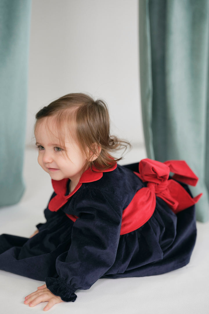 Deolinda "Catalina" Navy & Red Velvet Dress | Millie and John