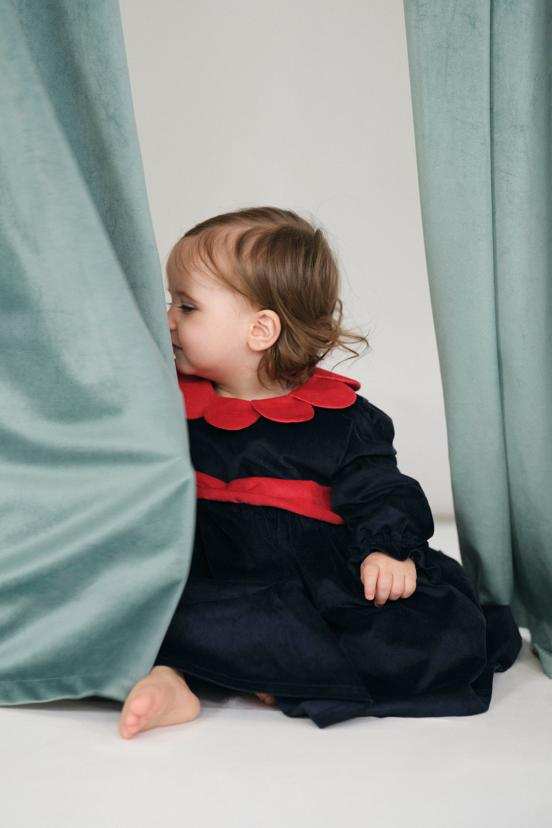 Deolinda "Catalina" Navy & Red Velvet Dress | Millie and John