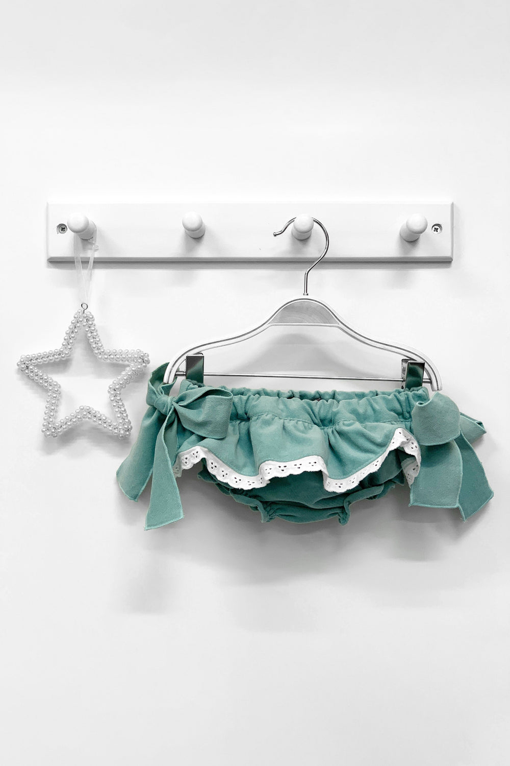 Phi Sage Green Velvet Bow Bloomers | Millie and John