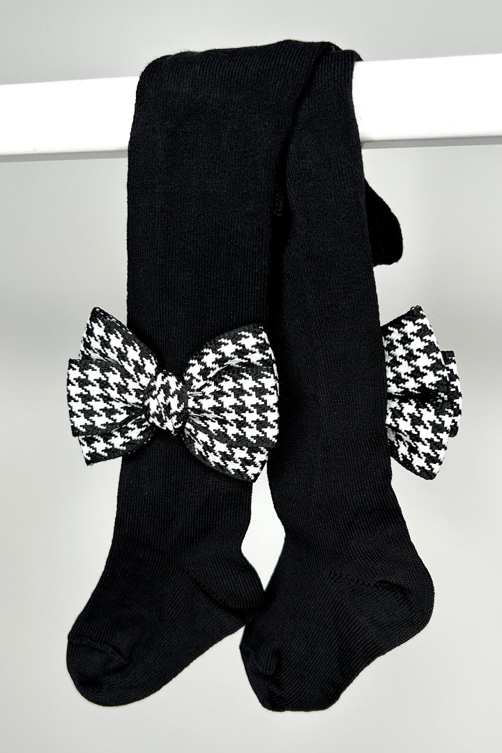 Meia Pata Black Houndstooth Bow Tights | Millie and John