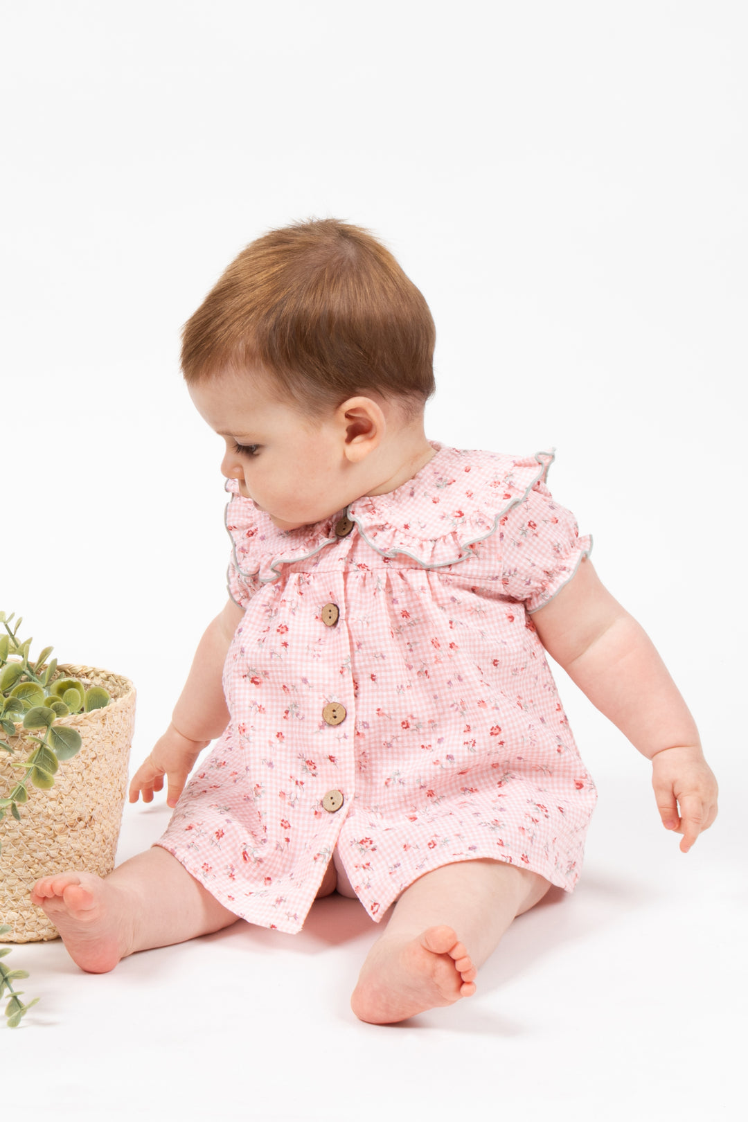 Calamaro "Everleigh" Coral Gingham Floral Dress | Millie and John