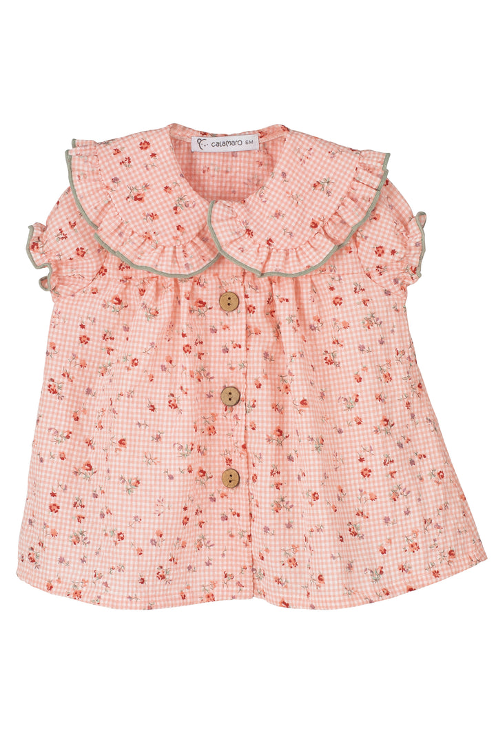 Calamaro "Everleigh" Coral Gingham Floral Dress | Millie and John