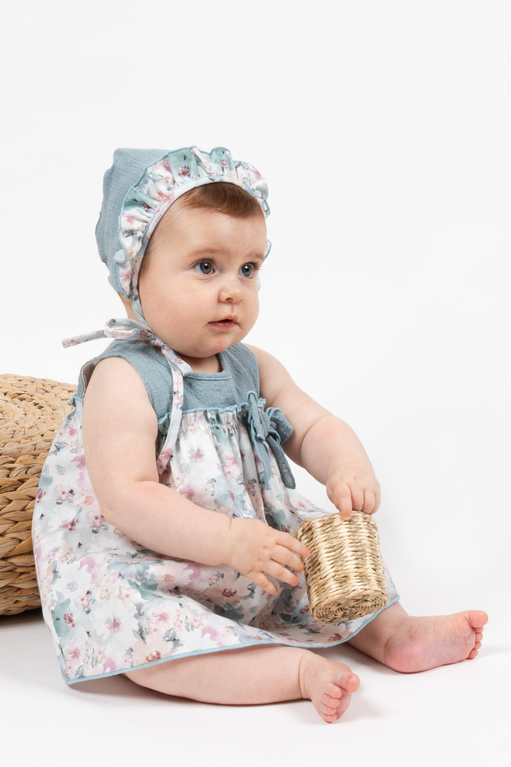 Calamaro Excellentt PREORDER "Maisie" Dusky Blue Floral Dress | Millie and John