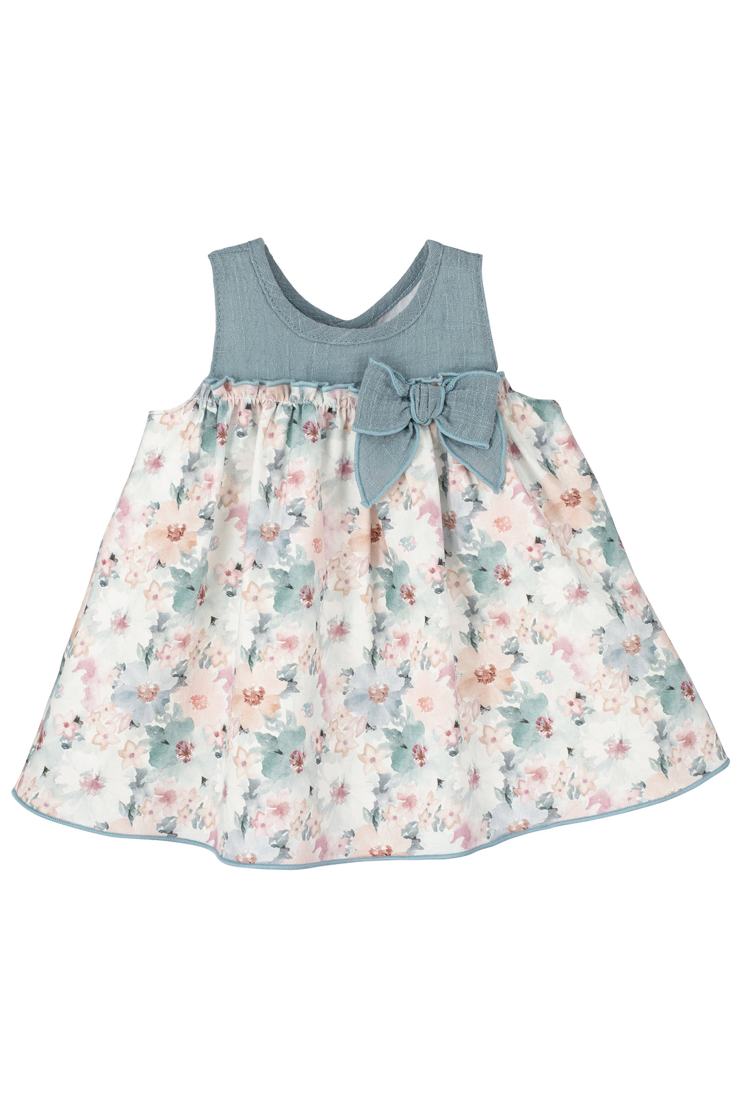 Calamaro Excellentt PREORDER "Maisie" Dusky Blue Floral Dress | Millie and John