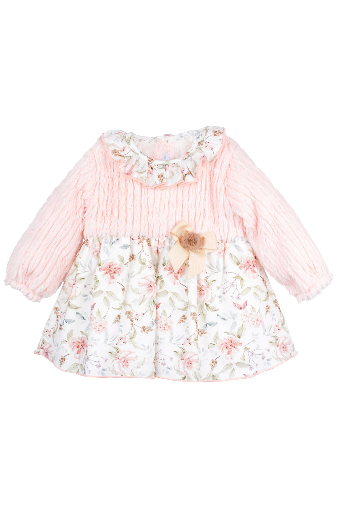 Calamaro Excellentt "Nancy" Pale Pink Faux Fur Floral Dress | Millie and John