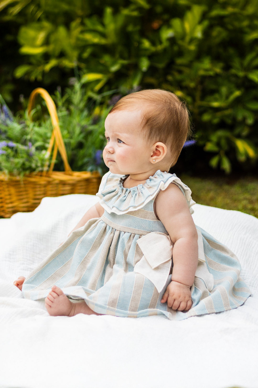 Calamaro Excellentt "Maeve" Powder Blue & Stone Striped Dress | Millie and John