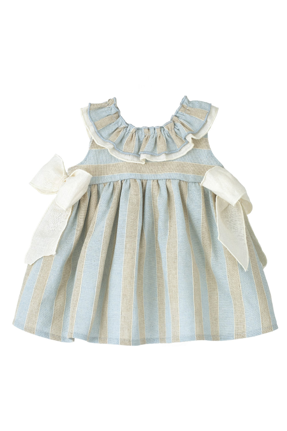Calamaro Excellentt "Maeve" Powder Blue & Stone Striped Dress | Millie and John