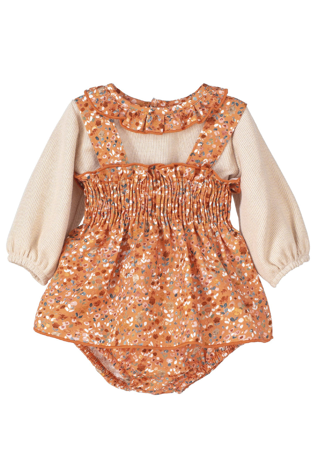 Calamaro "Orla" Terracotta Floral Blouse, Dress & Bloomers | Millie and John