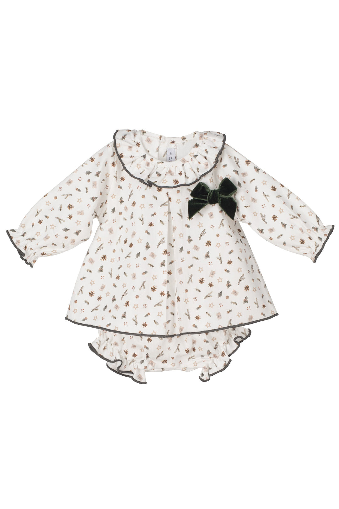 Calamaro "Niamh" Khaki Winter Print Dress & Bloomers | Millie and John