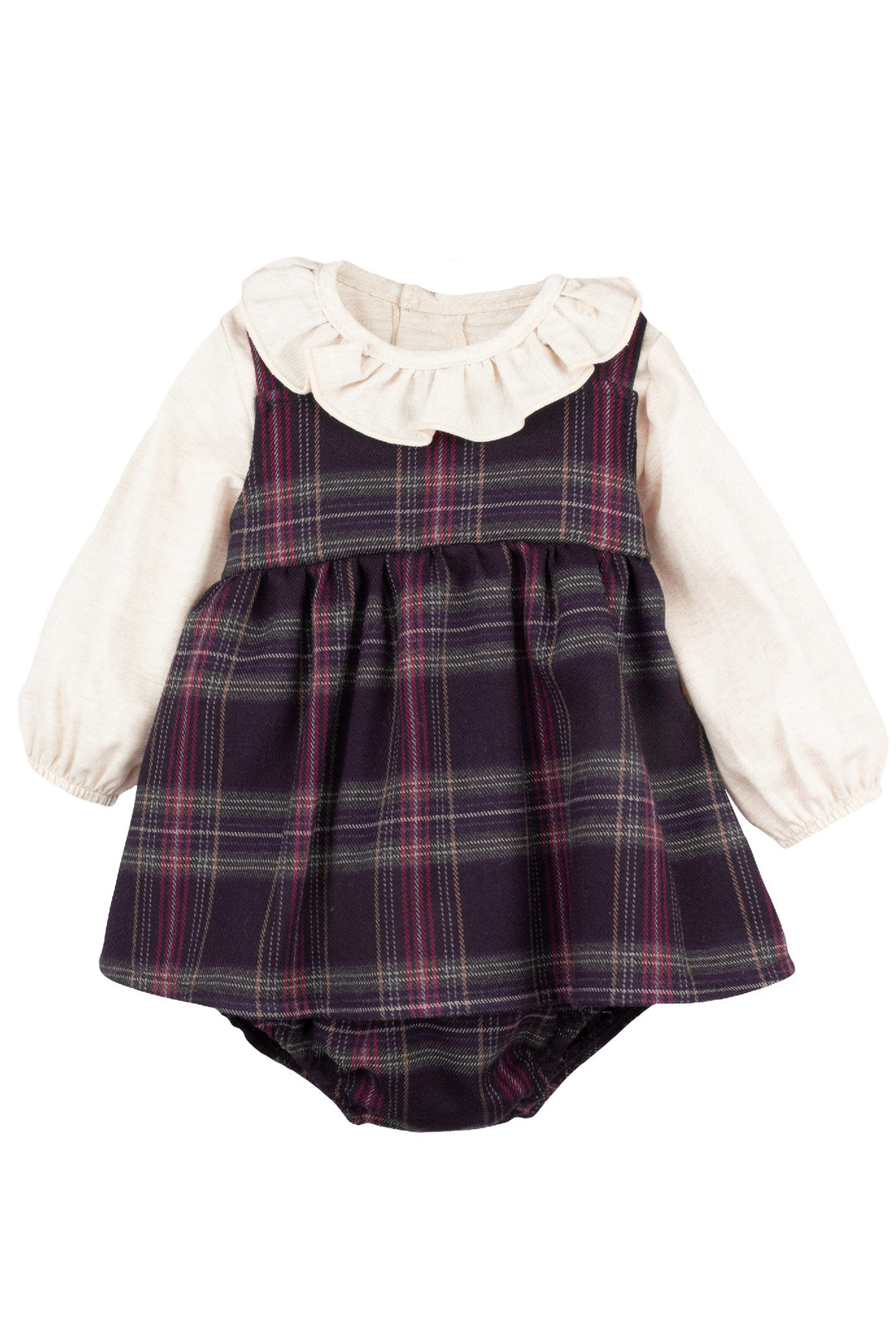 "Ottilie" Navy Tartan Pinafore Dress Set