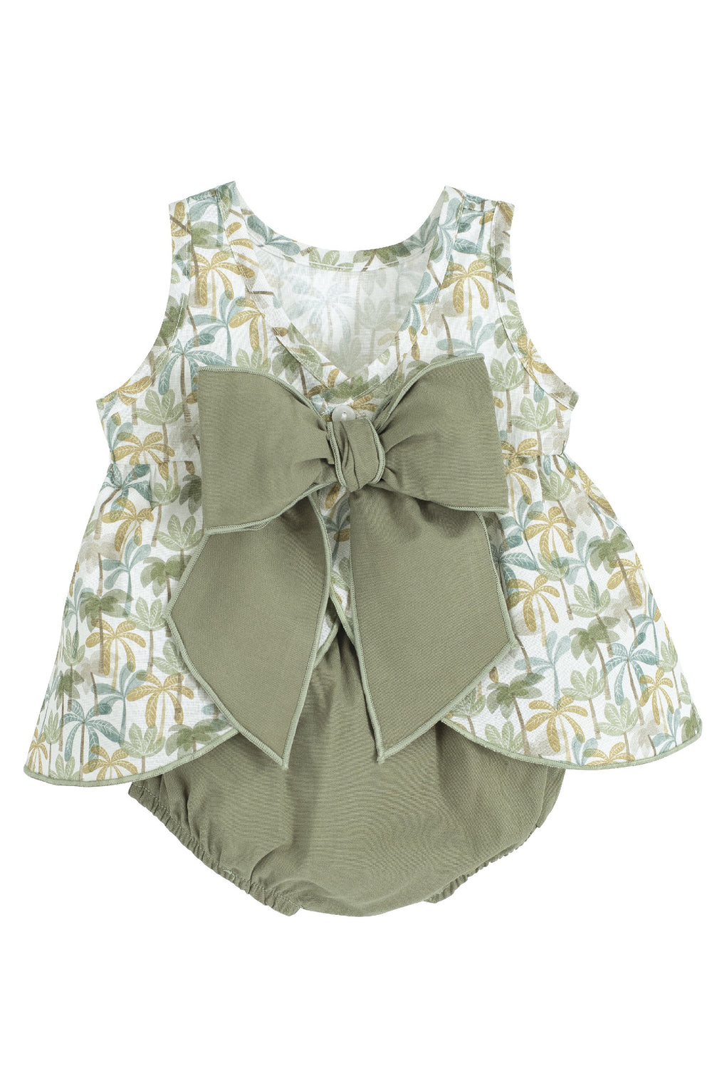 Calamaro "Rosalie" Olive Green Palm Tree Dress & Bloomers | Millie and John