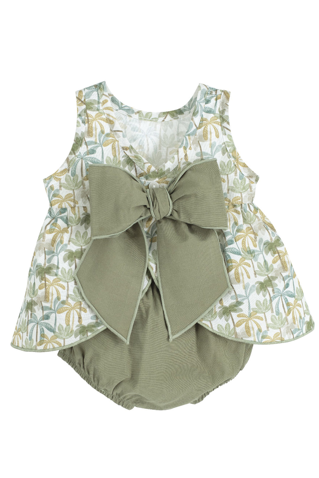 Calamaro "Rosalie" Olive Green Palm Tree Dress & Bloomers | Millie and John