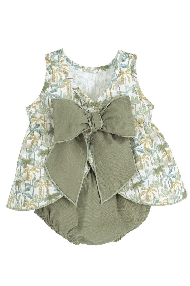 Calamaro "Rosalie" Olive Green Palm Tree Dress & Bloomers | Millie and John