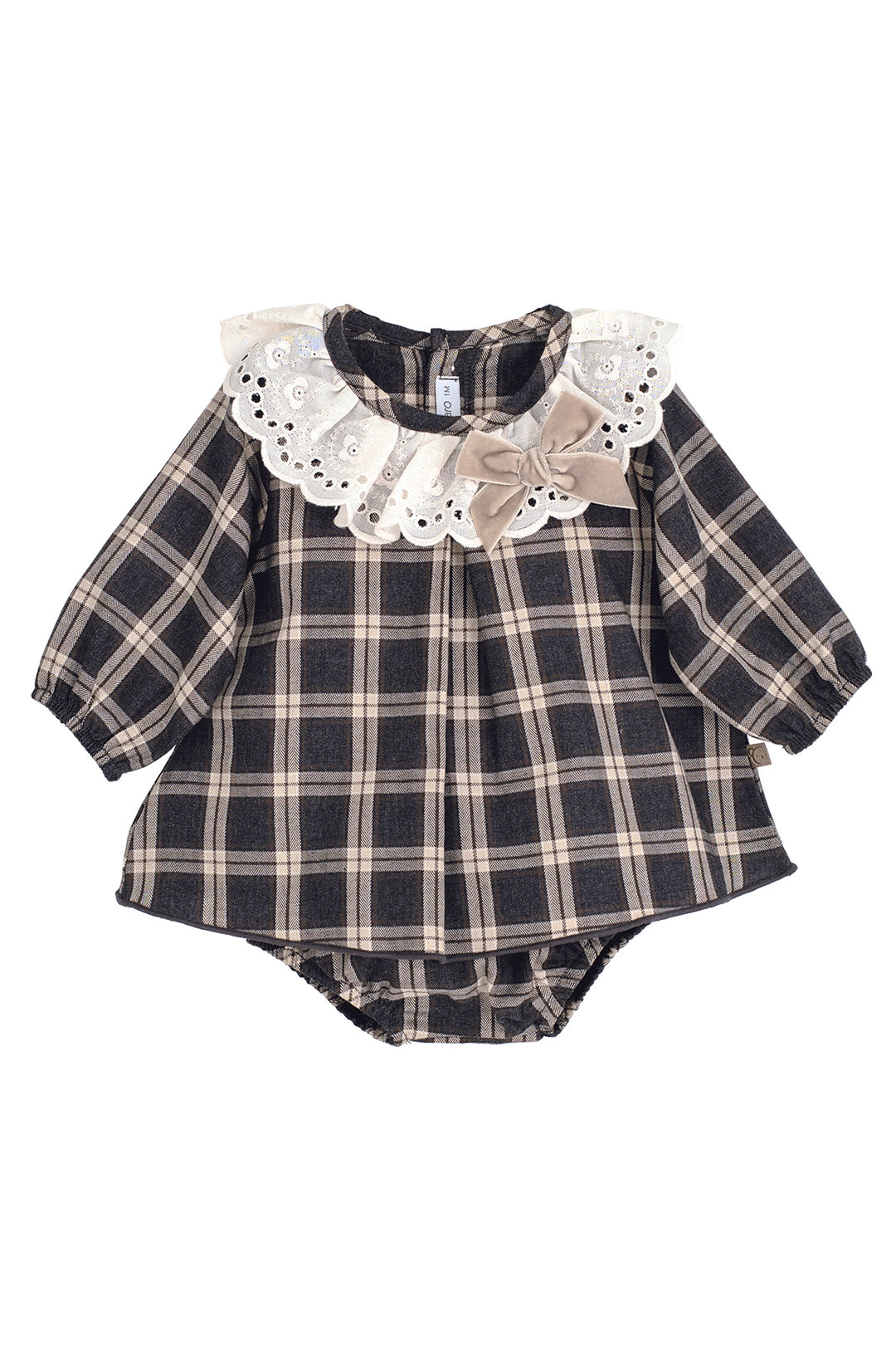"Juniper" Charcoal & Stone Tartan Dress & Bloomers