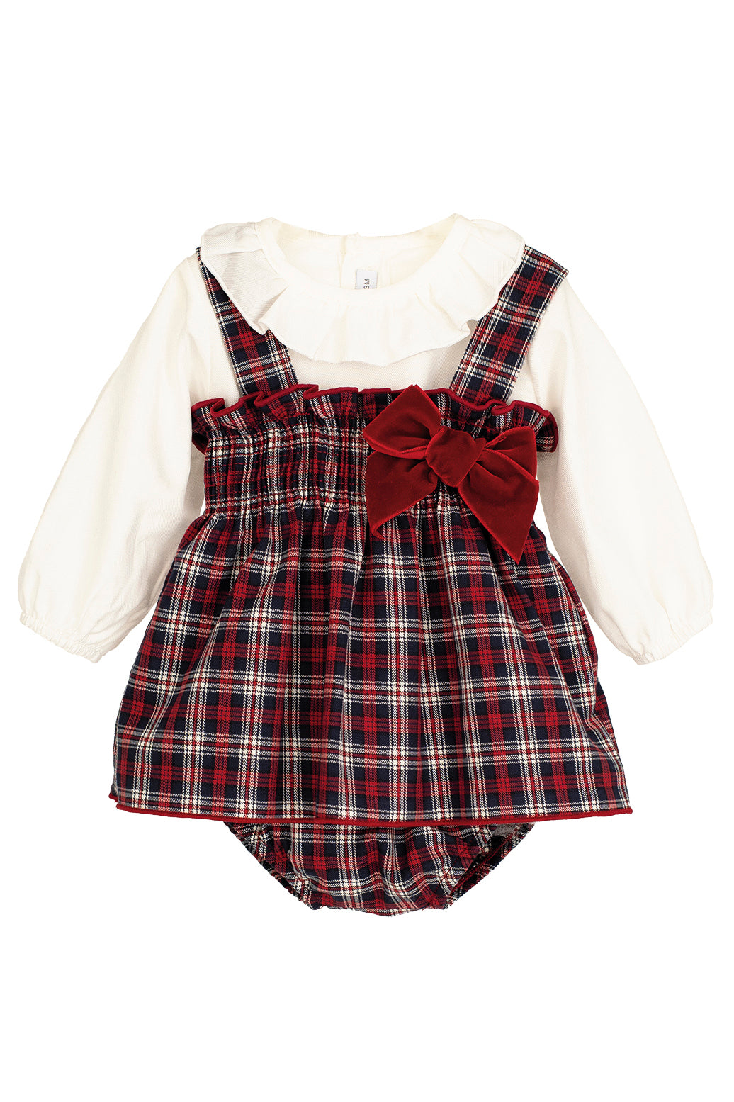 "Felicity" Navy & Red Tartan Pinafore Dress Set