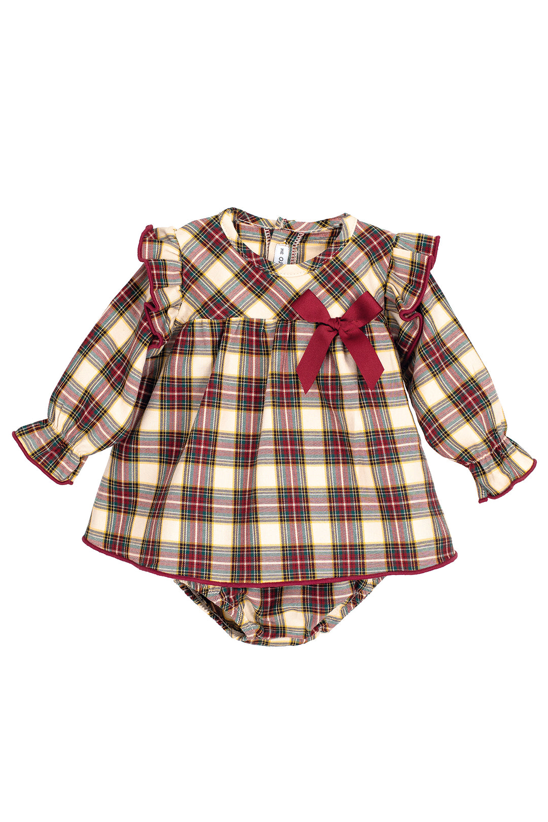 "Briony" Burgundy & Oatmeal Tartan Dress & Bloomers