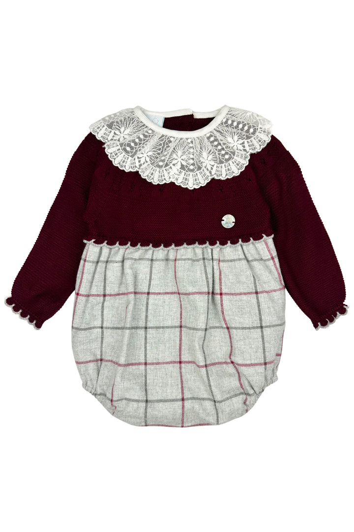 Granlei "Eliza" Burgundy Half Knit Tartan Romper | Millie and John