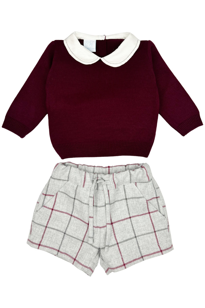 Granlei "Elijah" Burgundy Knit Top & Tartan Shorts | Millie and John