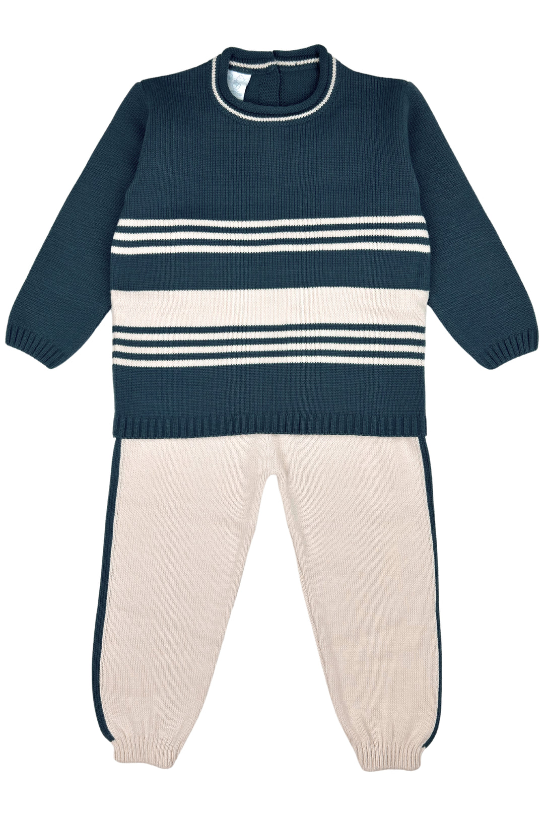 "Joseph" Petrol Blue & Stone Striped Knit Tracksuit