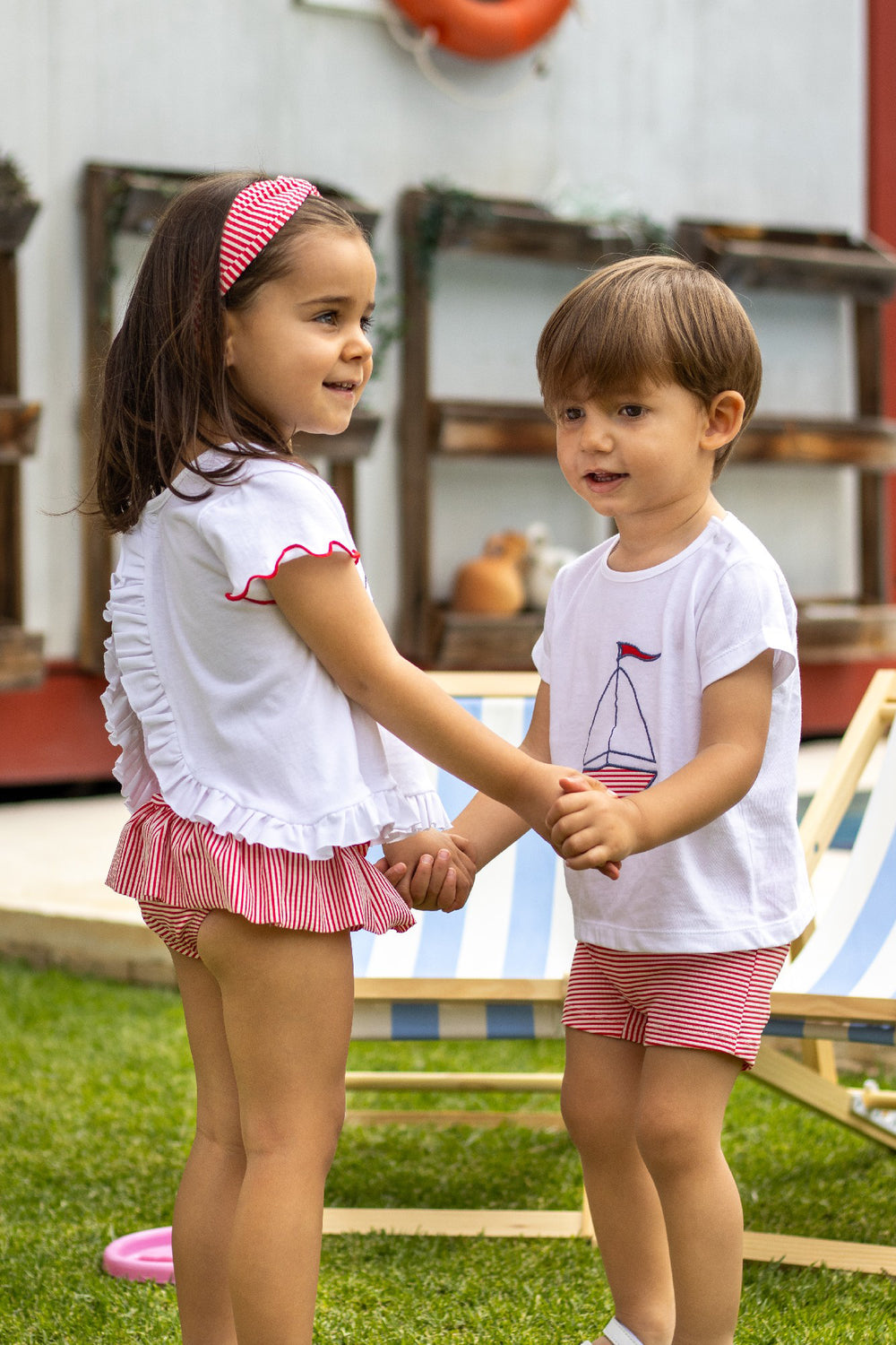 Calamaro "Moxie" Red Striped Sailboat T-Shirt & Bikini Bottoms | Millie and John