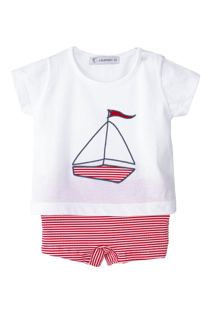 Calamaro "Percival" Red Striped Sailboat T-Shirt & Swim Shorts | Millie and John