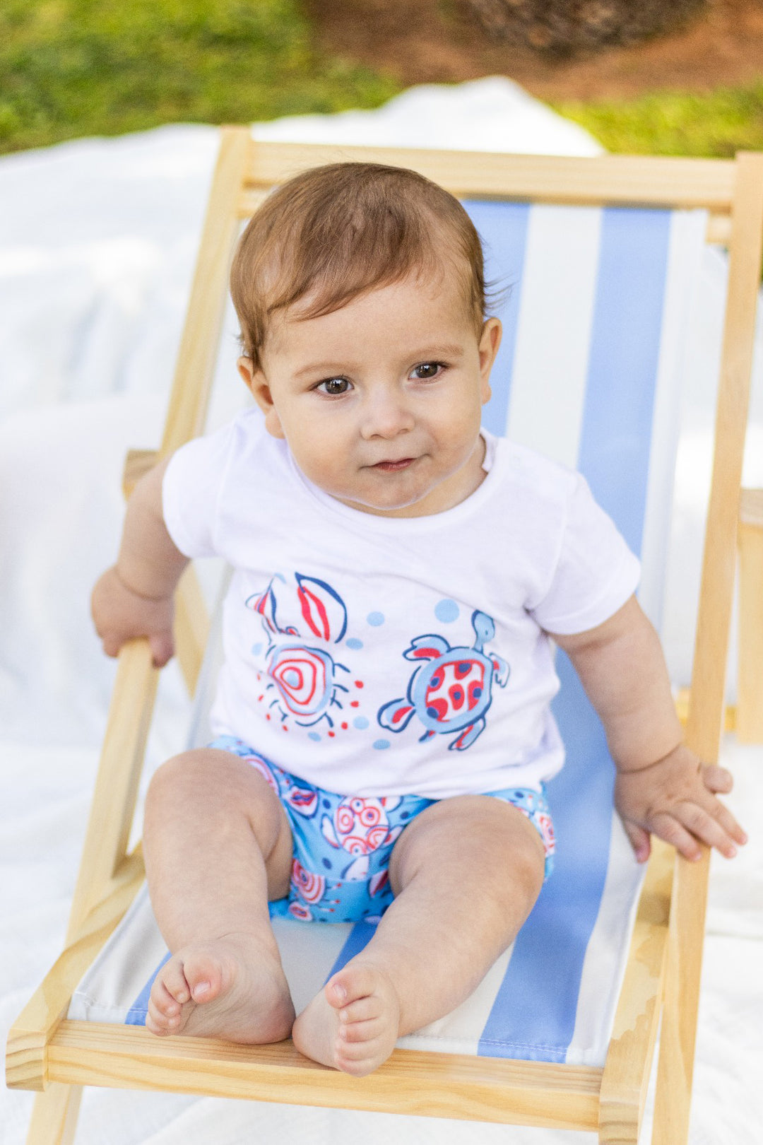 Calamaro "Benedict" Blue & Red Turtle T-Shirt & Swim Shorts | Millie and John
