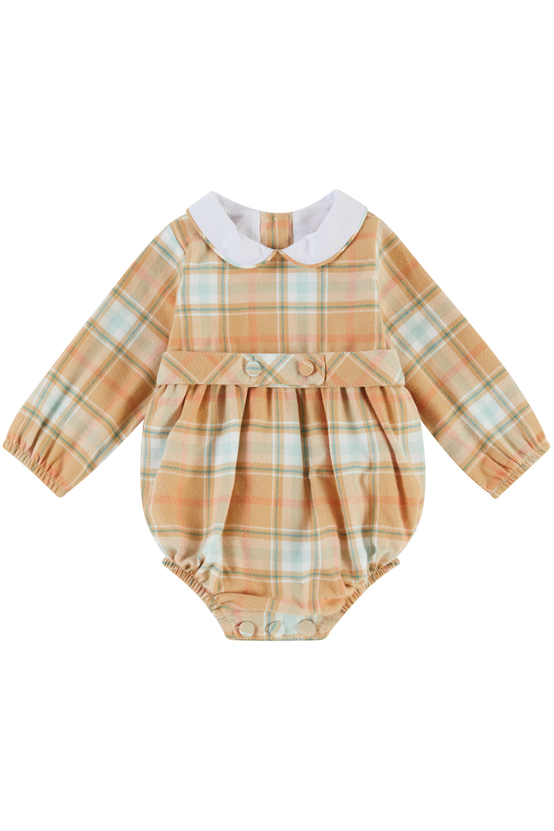 Deolinda "Brody" Camel Tartan Romper | Millie and John