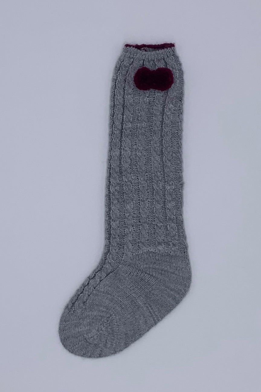 Rahigo PREORDER Grey Knee High Pom Pom Socks | Millie and John