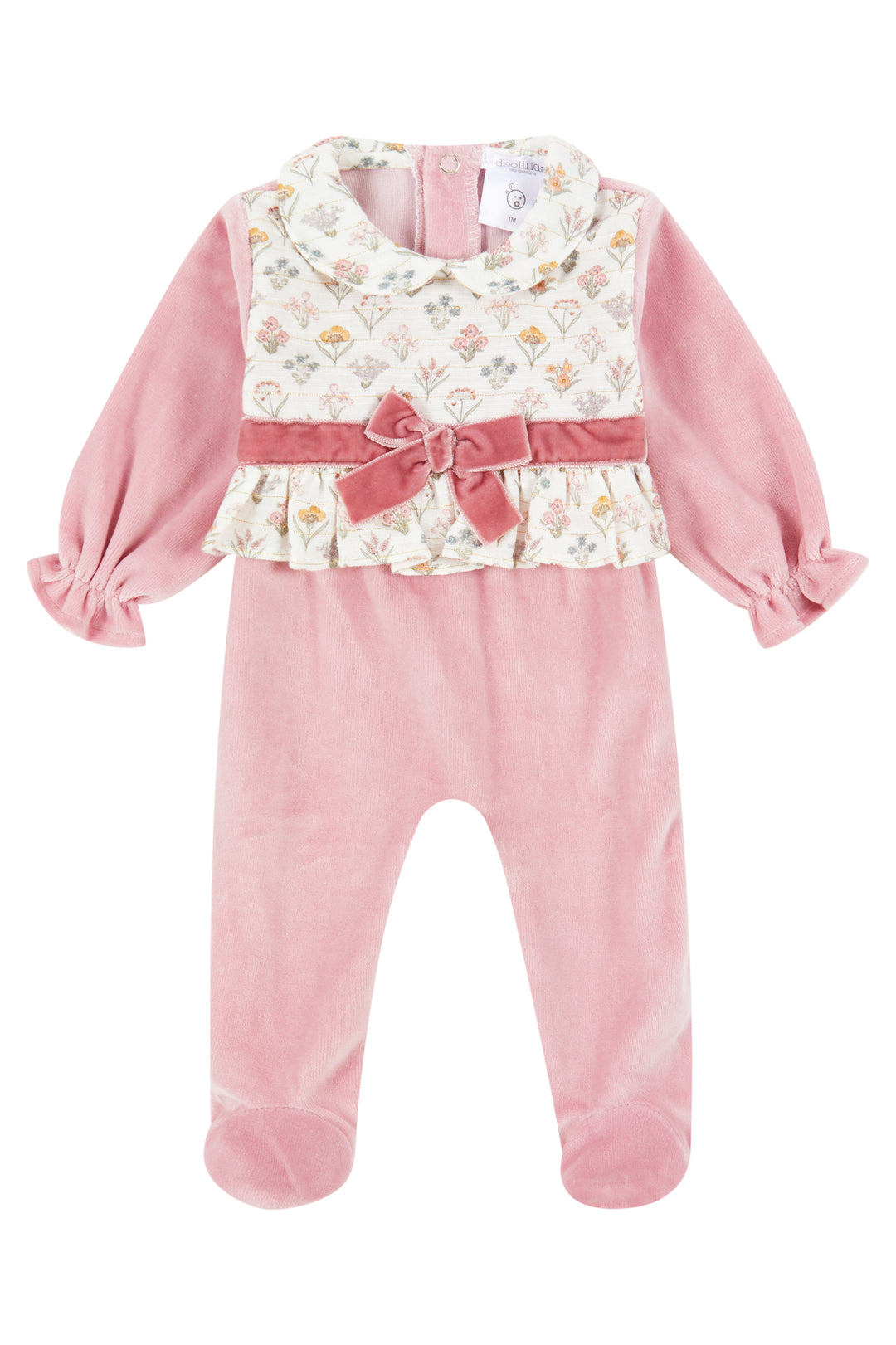 Deolinda "Eloise" Dusky Pink Velour Floral Sleepsuit | Millie and John