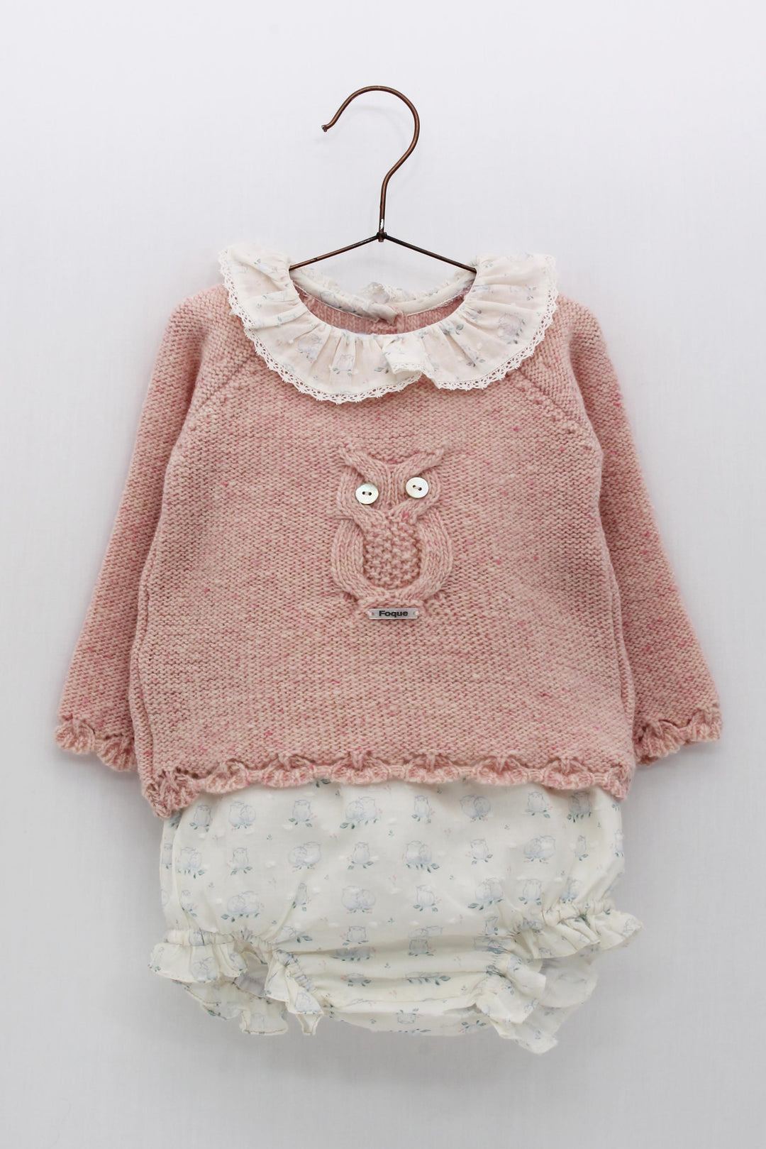 Foque PREORDER "Alyssa" Pink Knit Owl Top & Bloomers | Millie and John