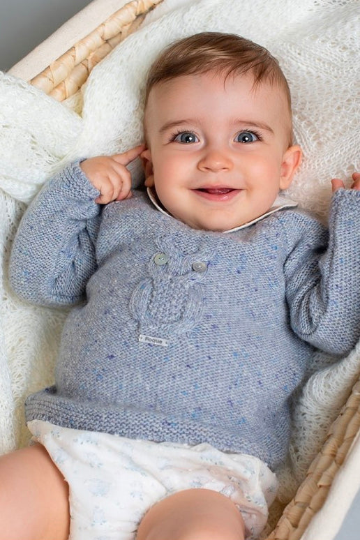 Foque "Eddie" Blue Wool Knit Owl Top & Jam Pants | Millie and John