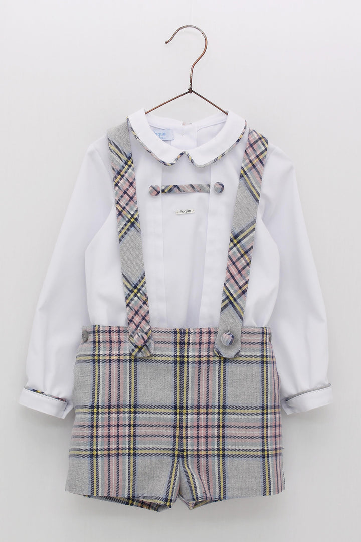 Foque "Johnny" Pink & Grey Tartan Shorts & Shirt | Millie and John