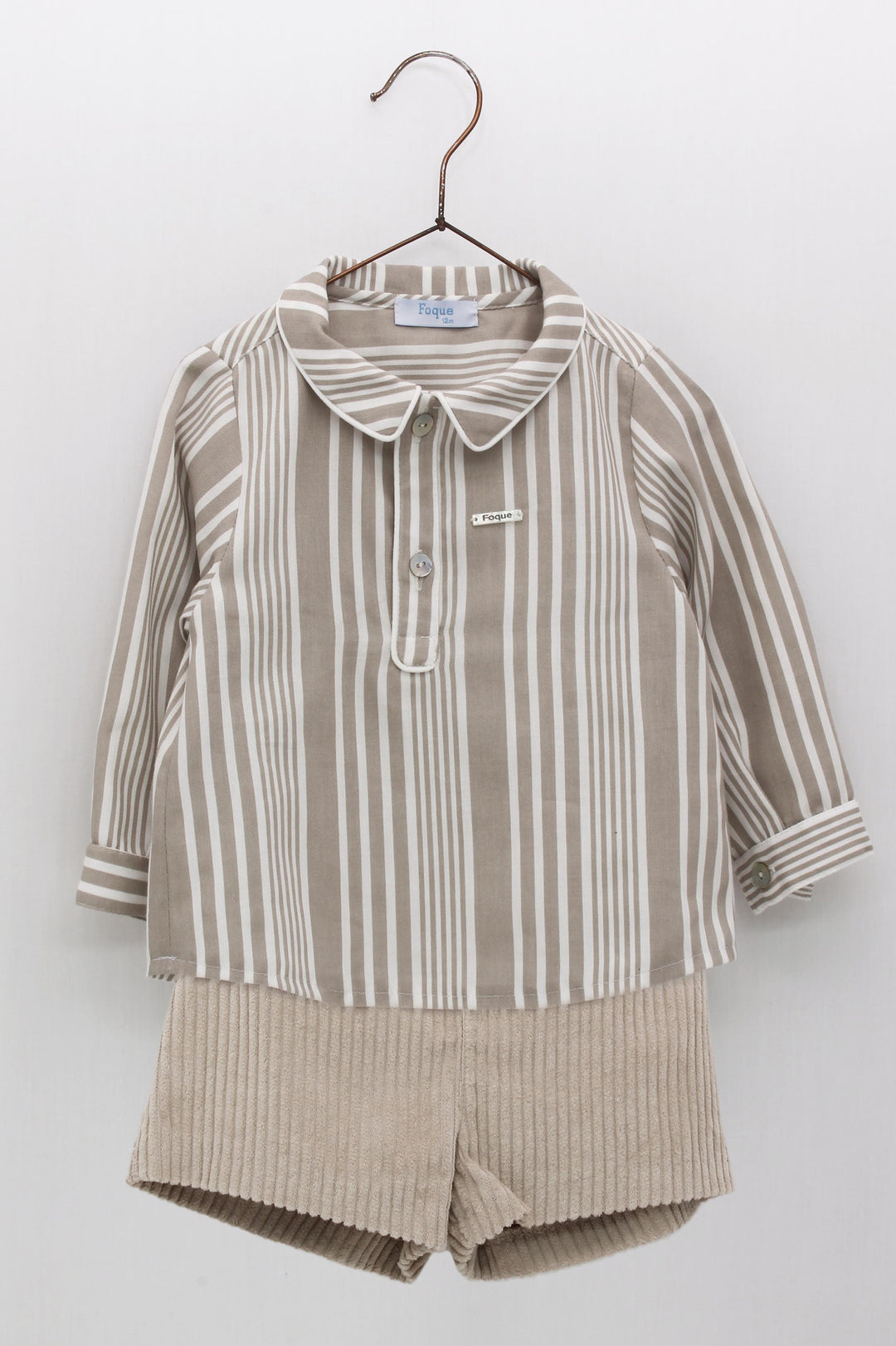 Foque PREORDER "Ronnie" Taupe Stripe Shirt & Shorts | Millie and John