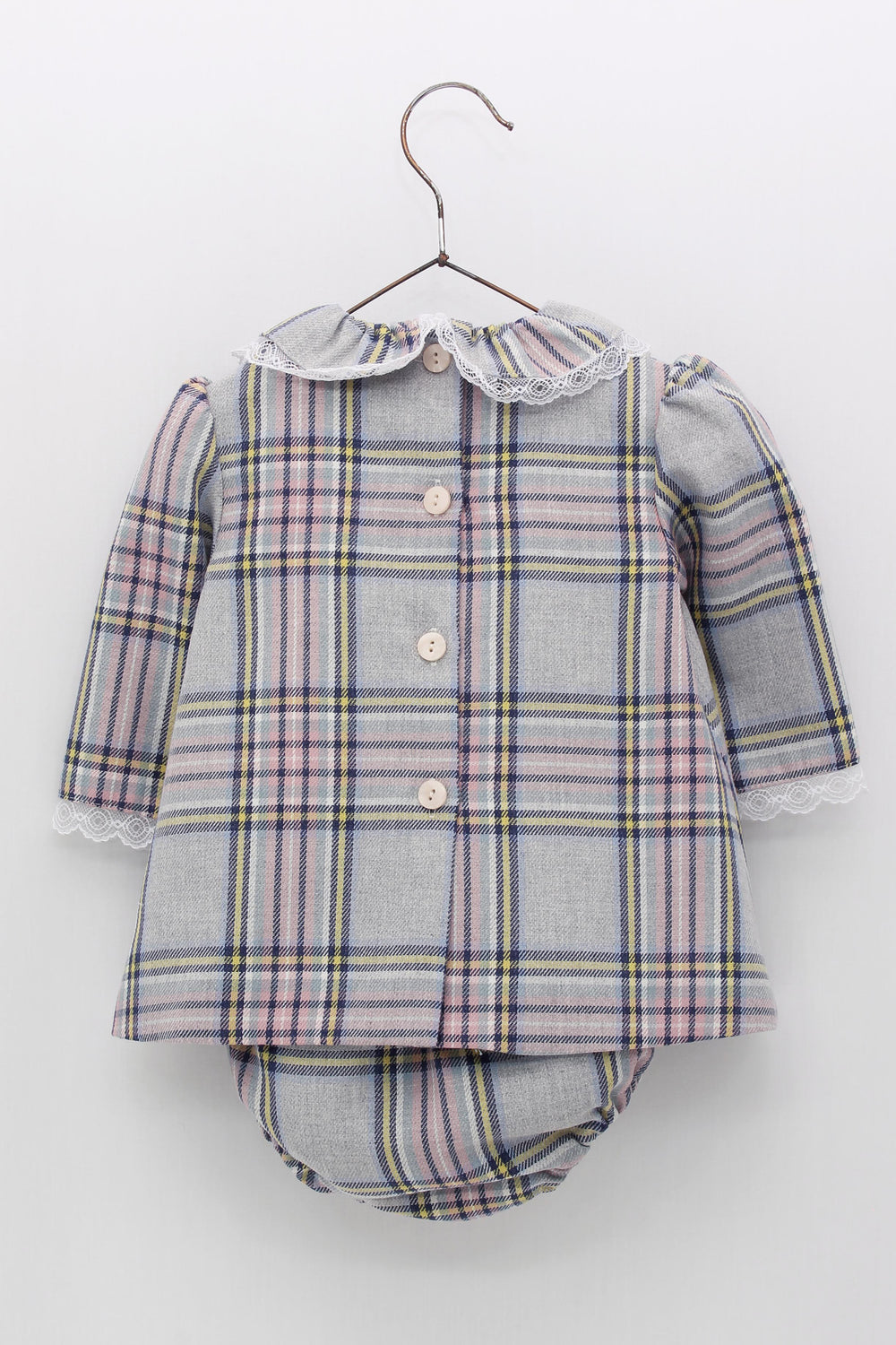 Foque "Alexandra" Pink & Grey Tartan Dress & Bloomers | Millie and John