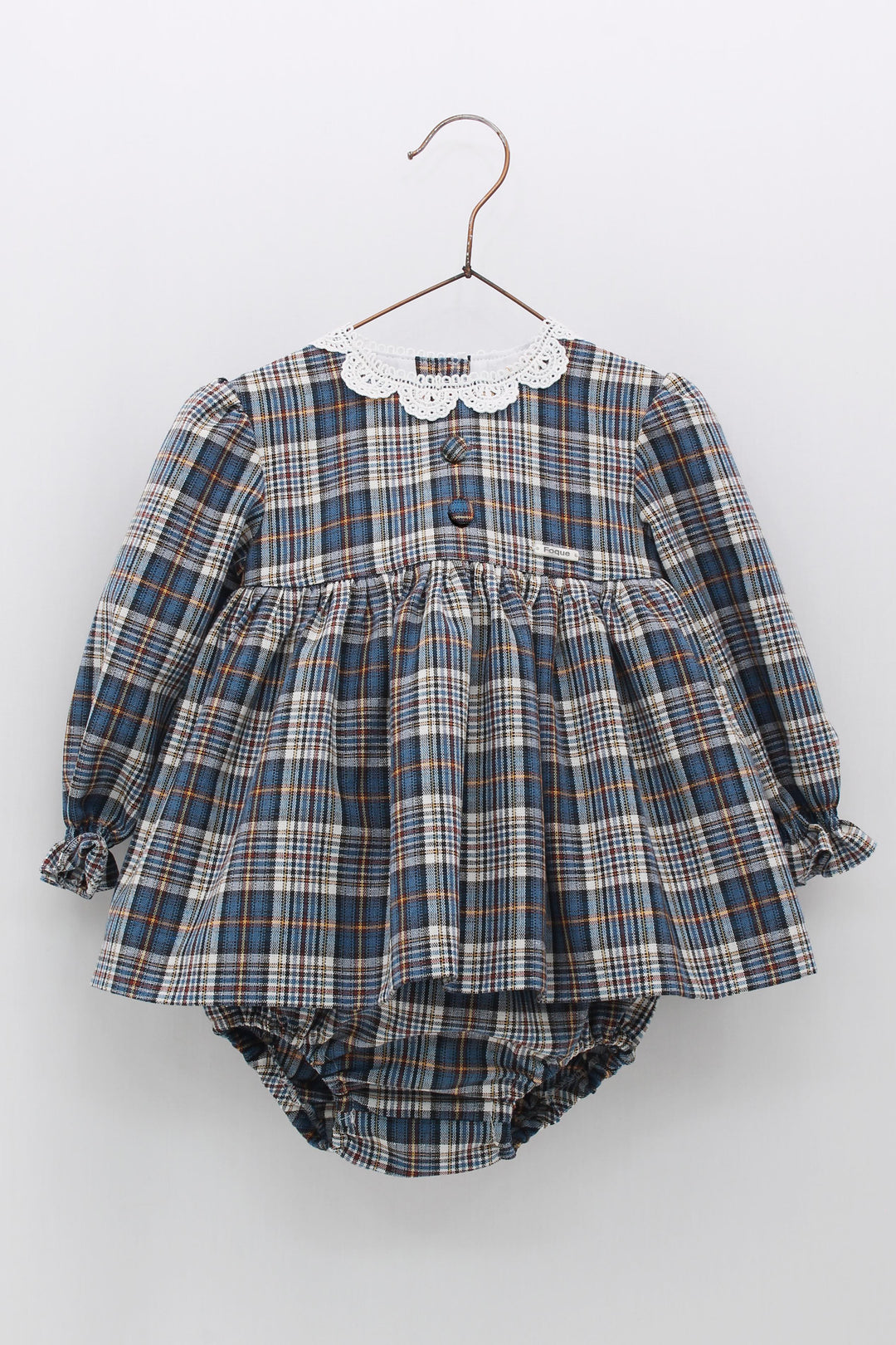 Foque "Isabelle" Petrol Blue Tartan Dress & Bloomers | Millie and John