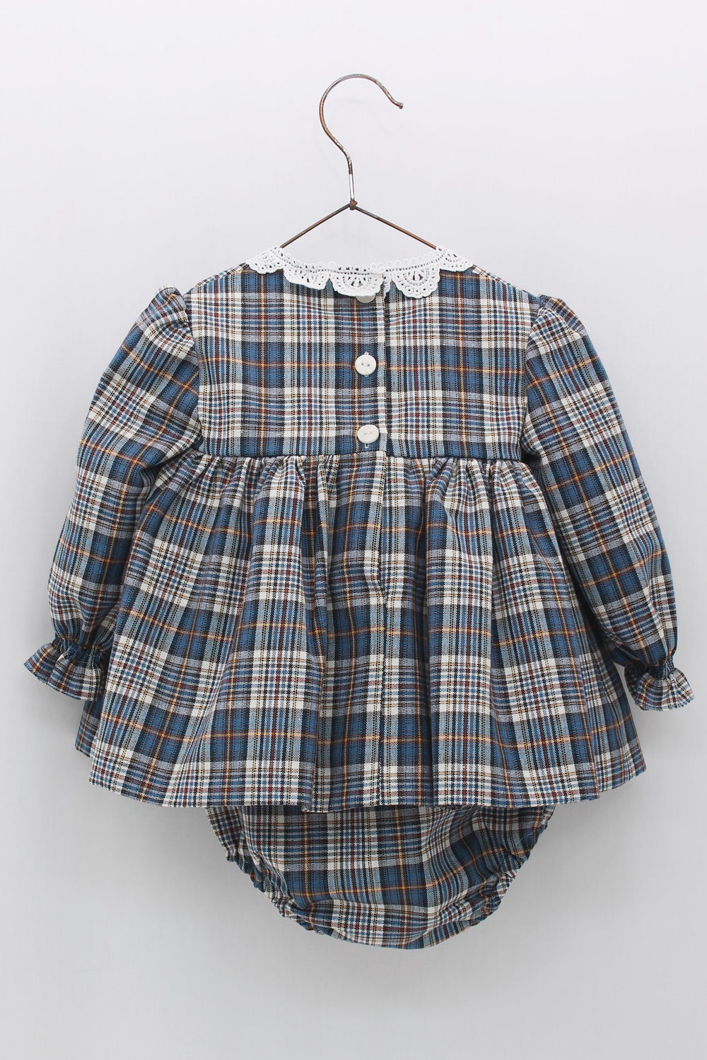 Foque "Isabelle" Petrol Blue Tartan Dress & Bloomers | Millie and John