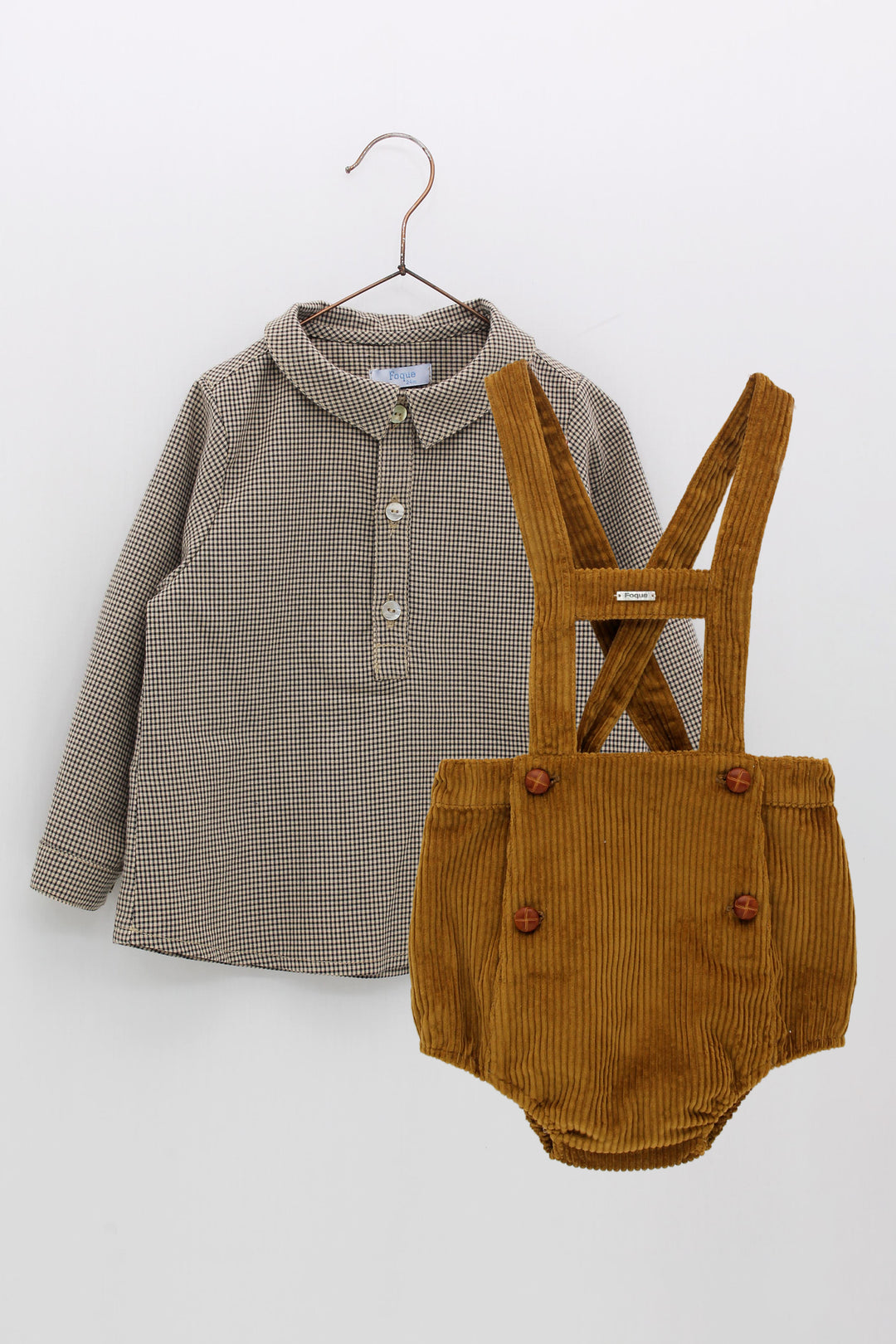 Foque PREORDER "Victor" Camel Checked Shirt & Cord Jam Pants | Millie and John