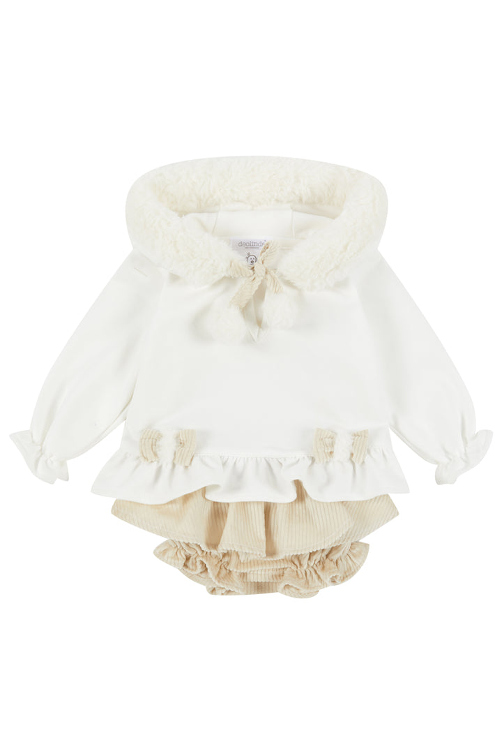 Deolinda "Elinora" Ivory Faux Fur Hoodie & Bloomers | Millie and John