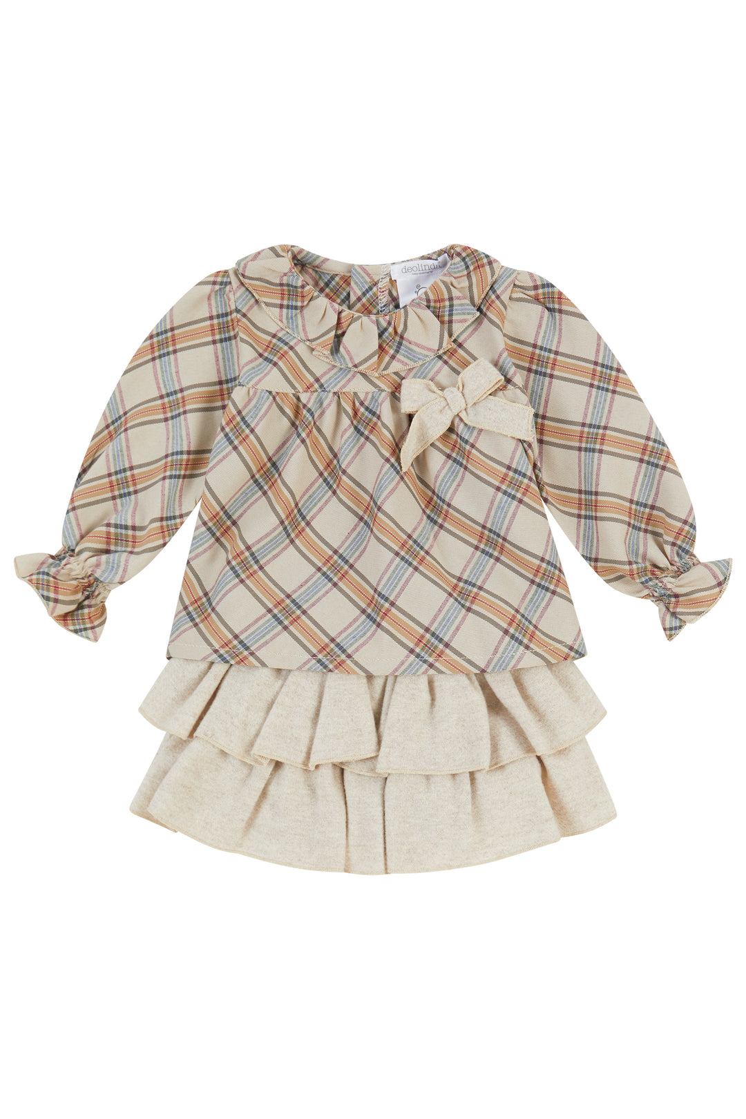 Deolinda "Darcy" Beige Tartan Blouse & Skirt | Millie and John