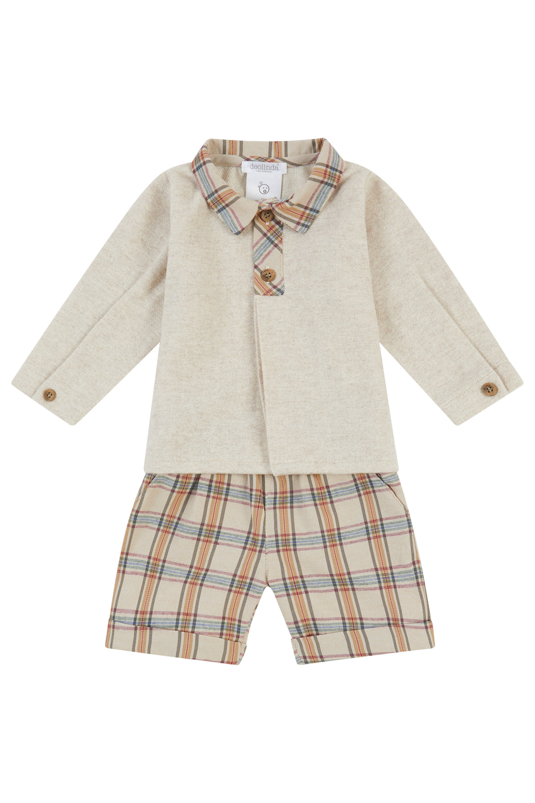 Deolinda "Tristan" Beige Polo Shirt & Tartan Shorts | Millie and John