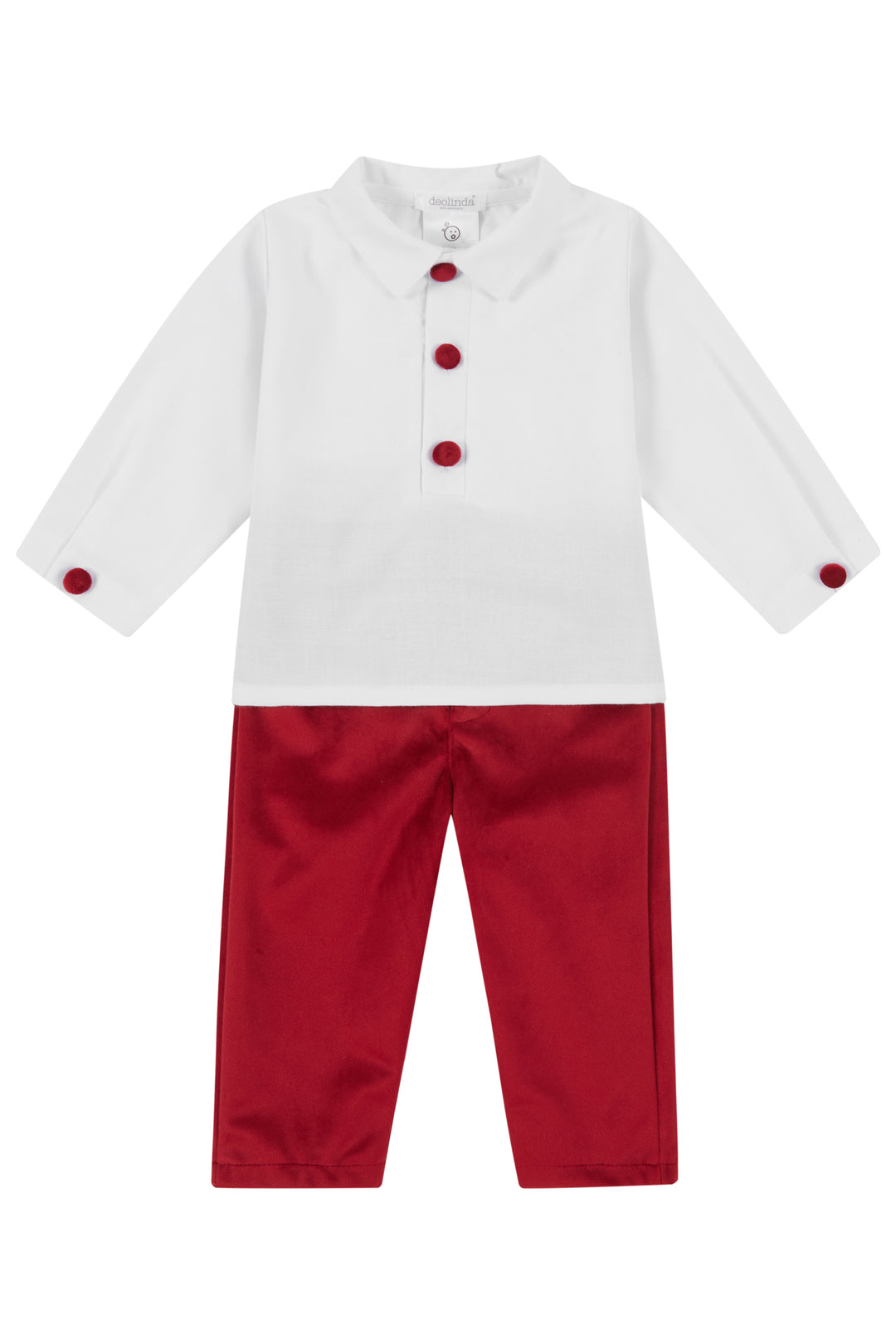 Deolinda "Digby" White Shirt & Red Velvet Trousers | Millie and John