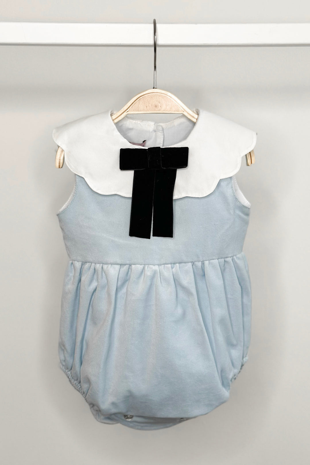 Phi "Lillian" Pale Blue Velvet Romper | Millie and John