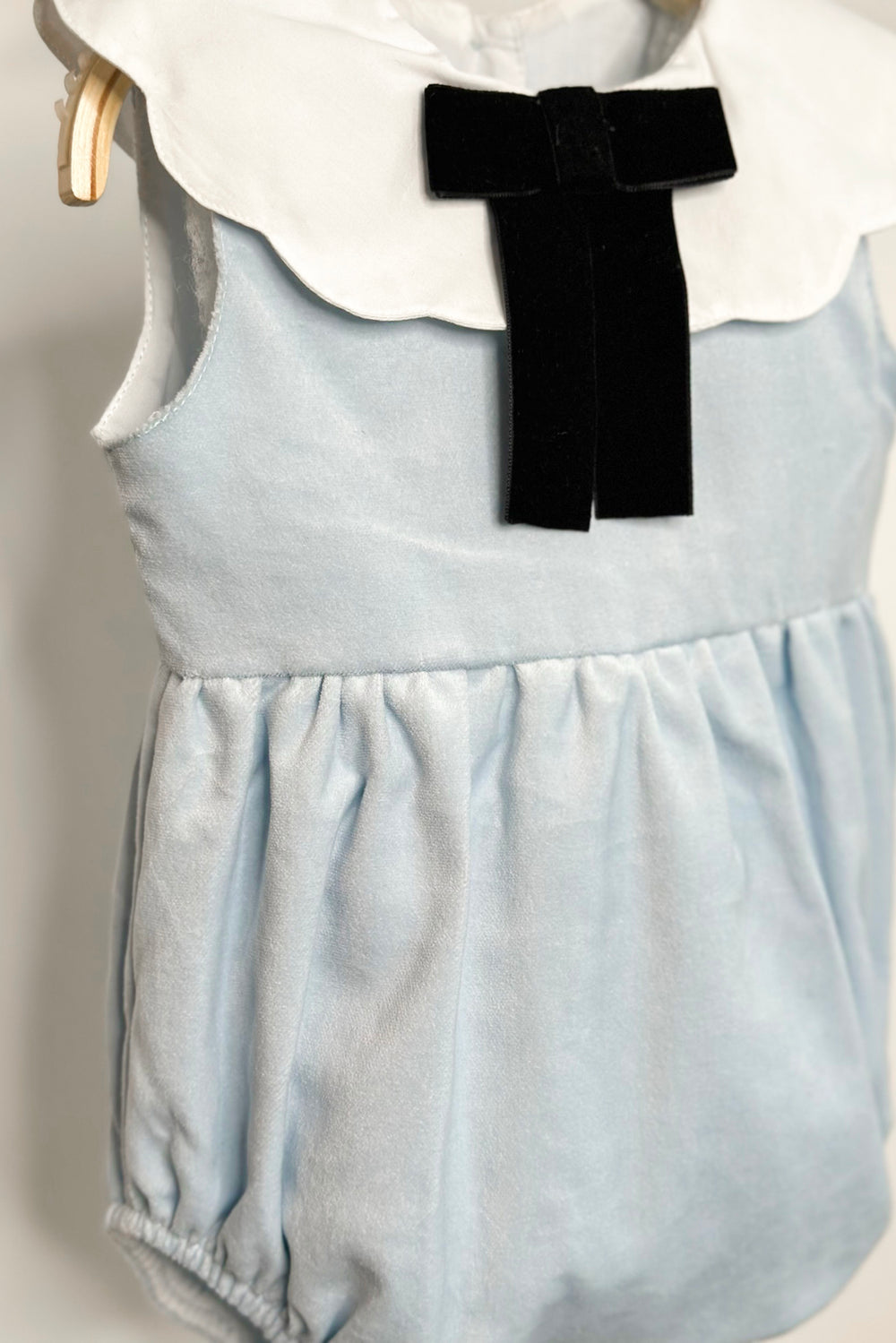 Phi "Lillian" Pale Blue Velvet Romper | Millie and John