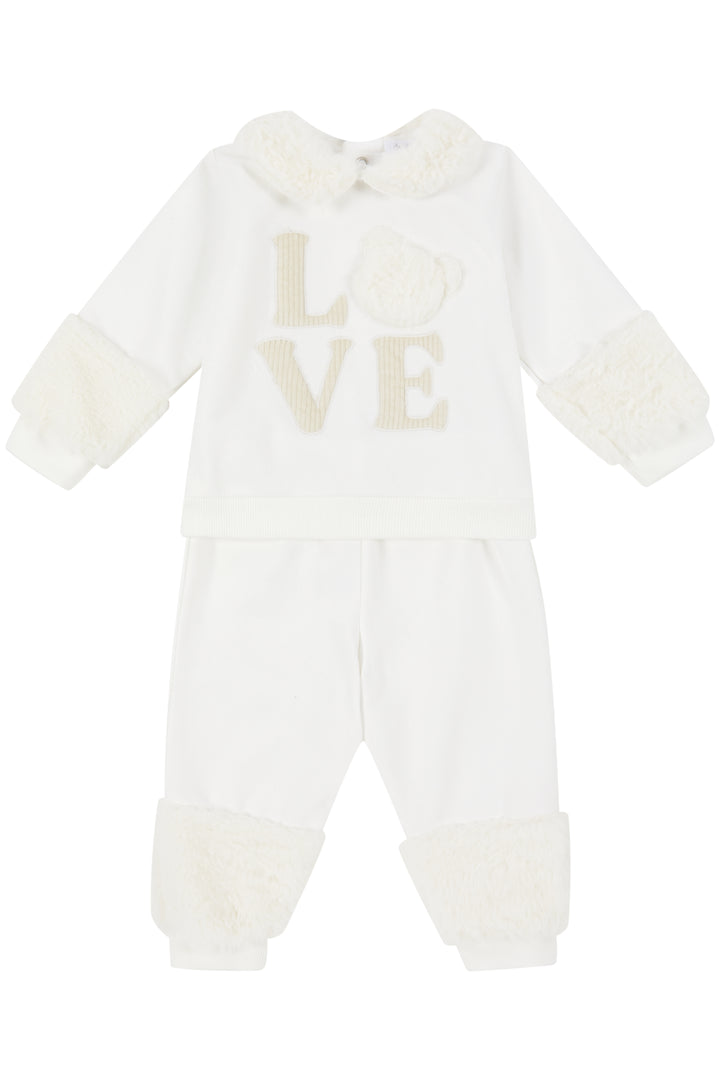 Deolinda "Avery" Ivory Faux Fur Tracksuit | Millie and John