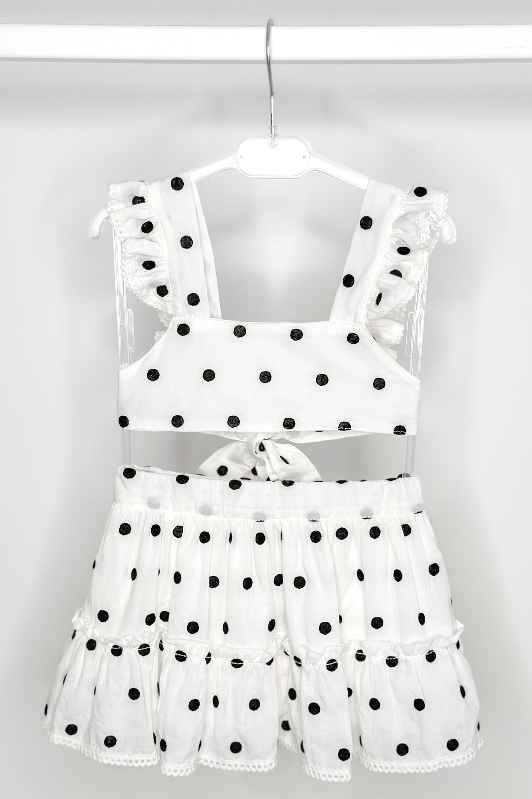 Phi "Porter" White & Black Polka Dot Crop Top & Skirt | Millie and John