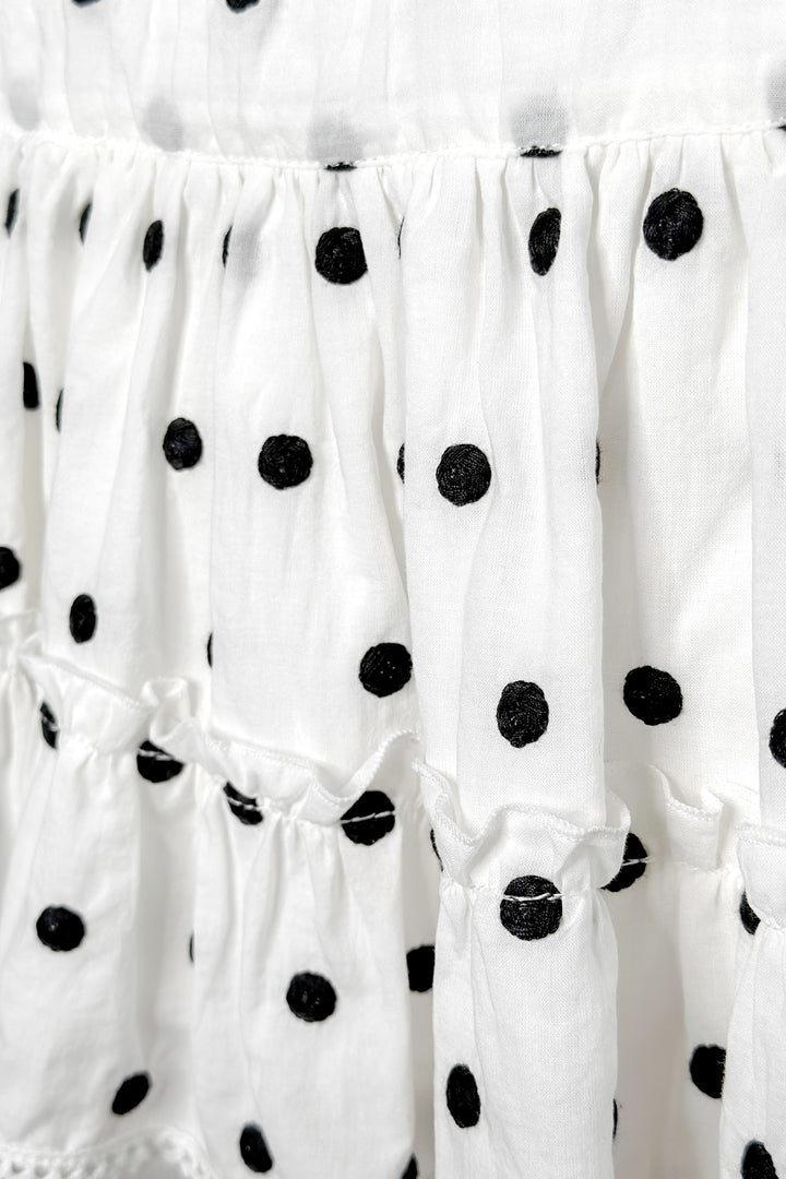 Phi "Porter" White & Black Polka Dot Crop Top & Skirt | Millie and John