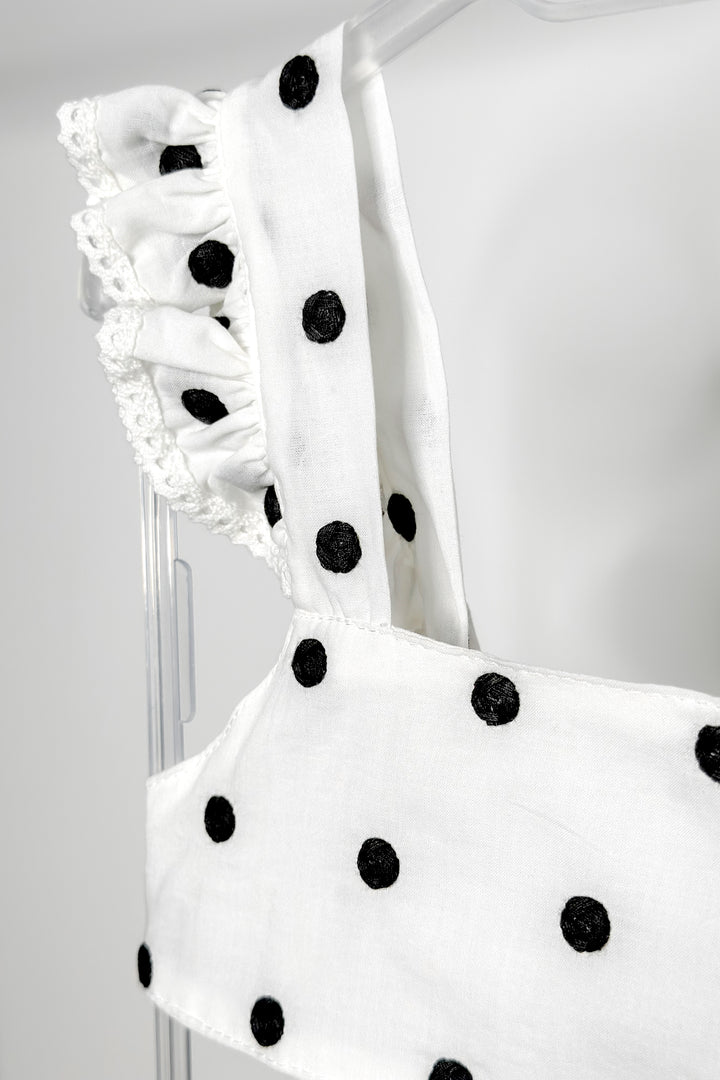 Phi "Porter" White & Black Polka Dot Crop Top & Skirt | Millie and John
