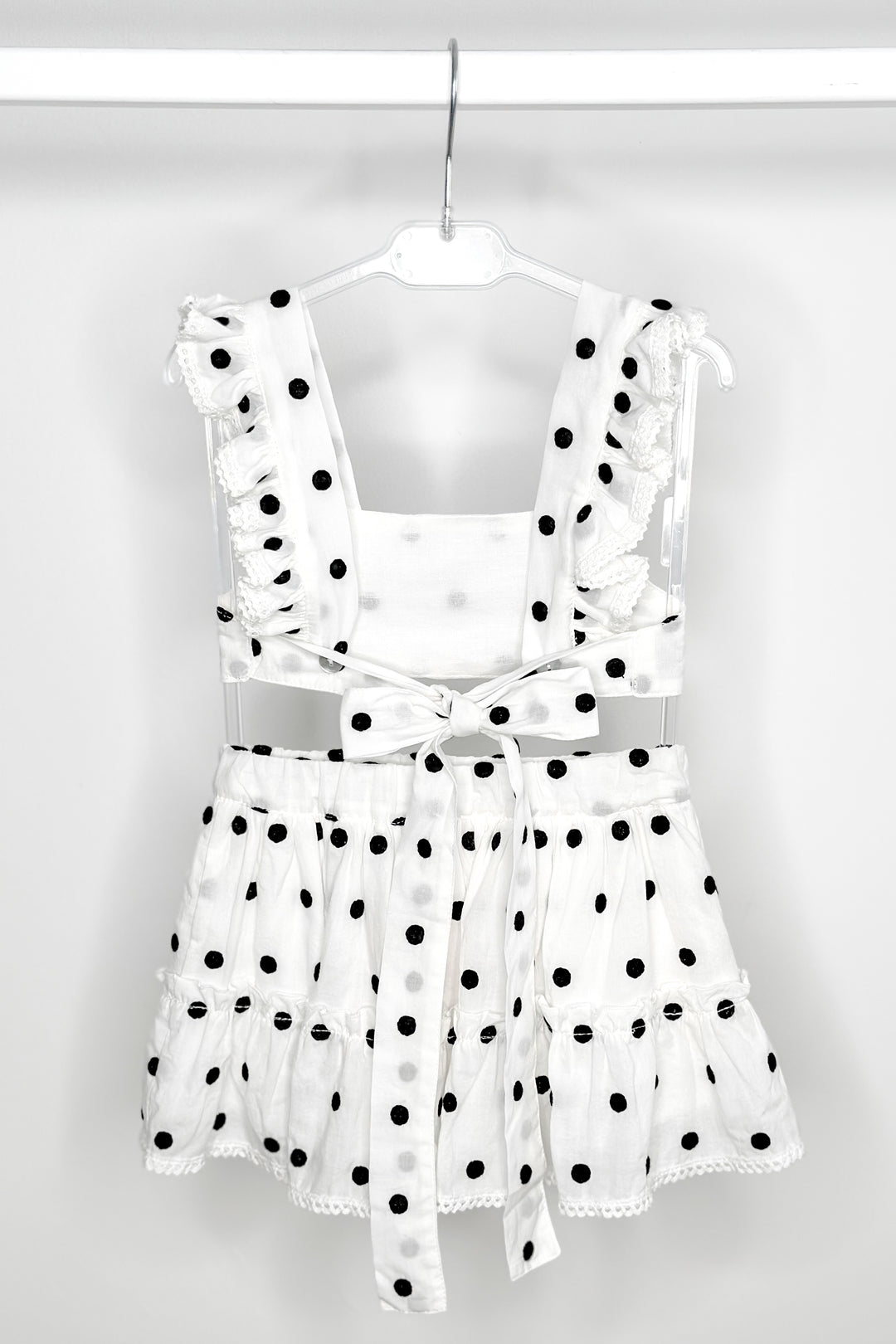 Phi "Porter" White & Black Polka Dot Crop Top & Skirt | Millie and John