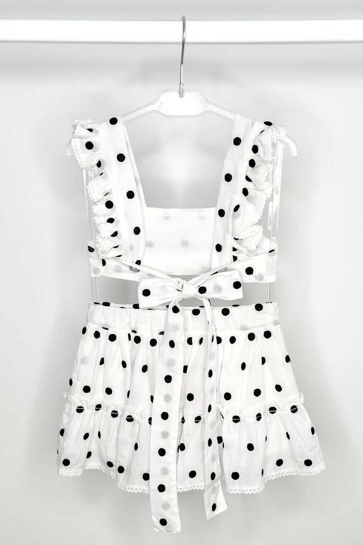 Phi "Porter" White & Black Polka Dot Crop Top & Skirt | Millie and John